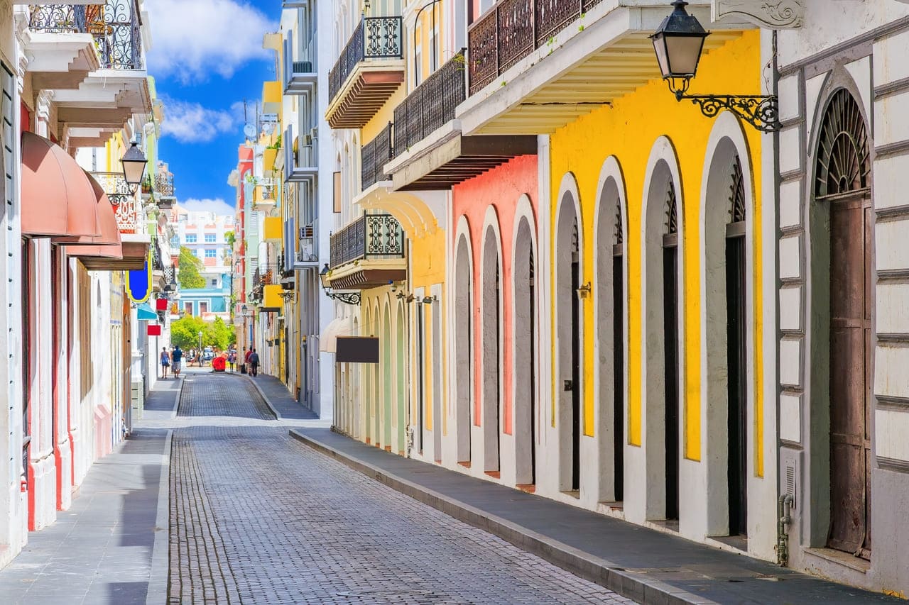 Street in old San Juan, Puerto Rico with co working space