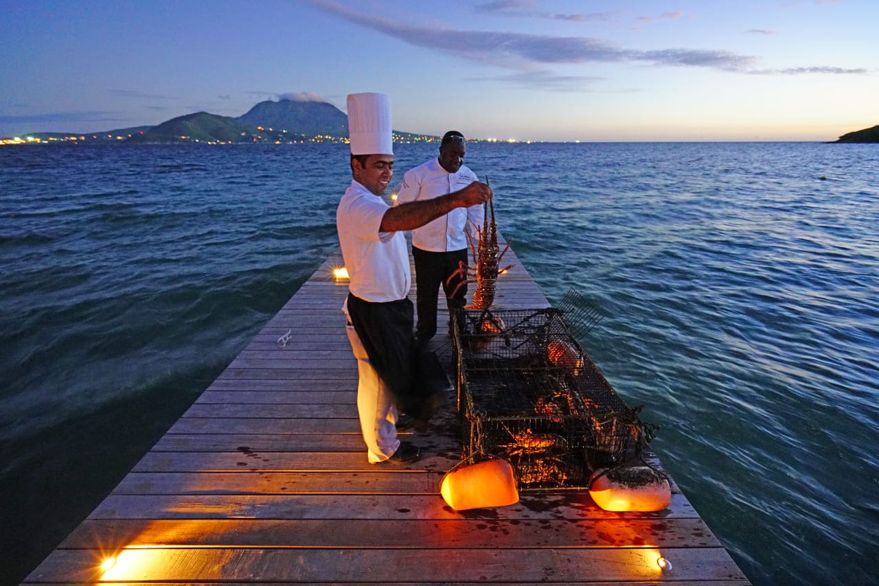 lobsters and stewed saltfish in caribbean