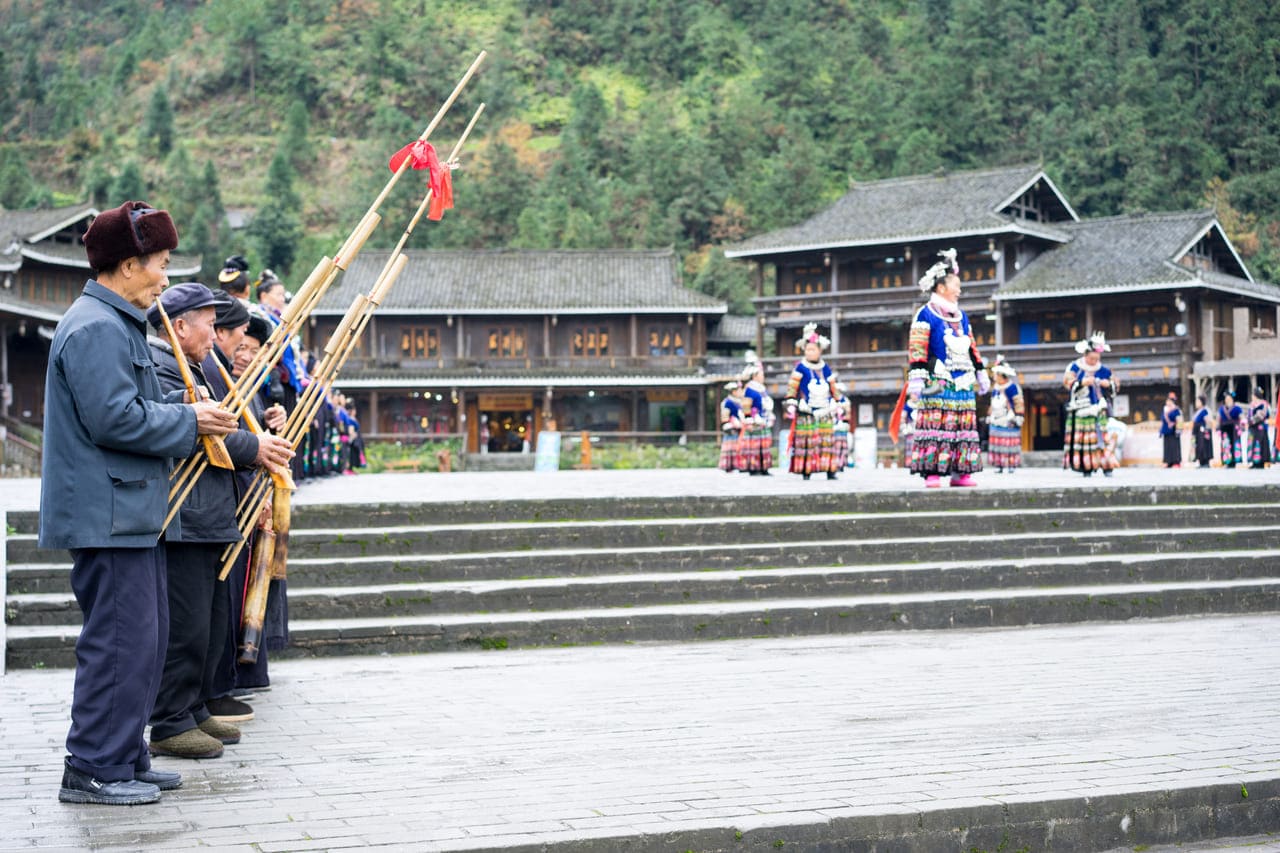 reed music players in the village dongluo in China