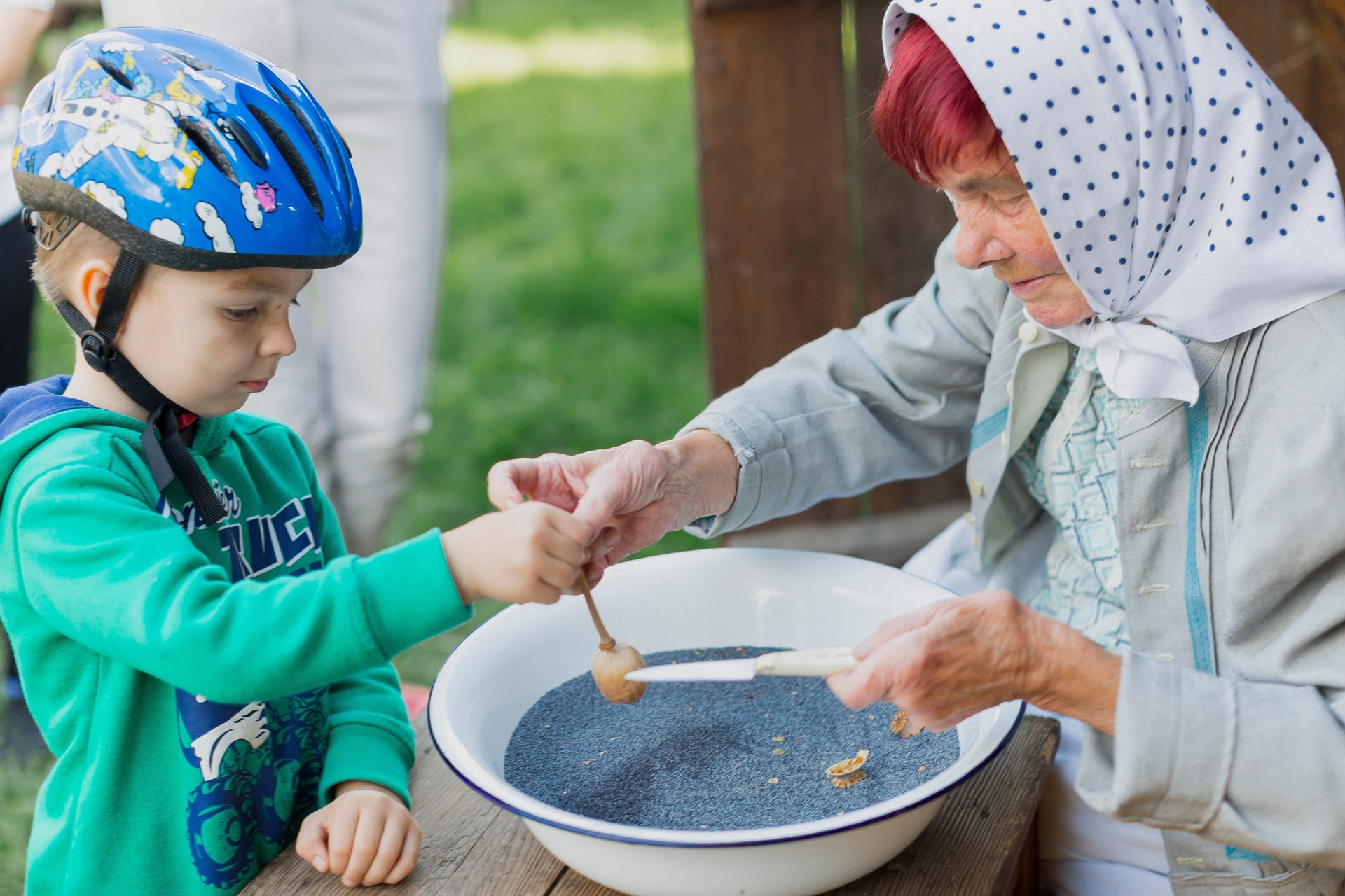 making vilage craft a nanny with grandson a love ccultural of europe village
