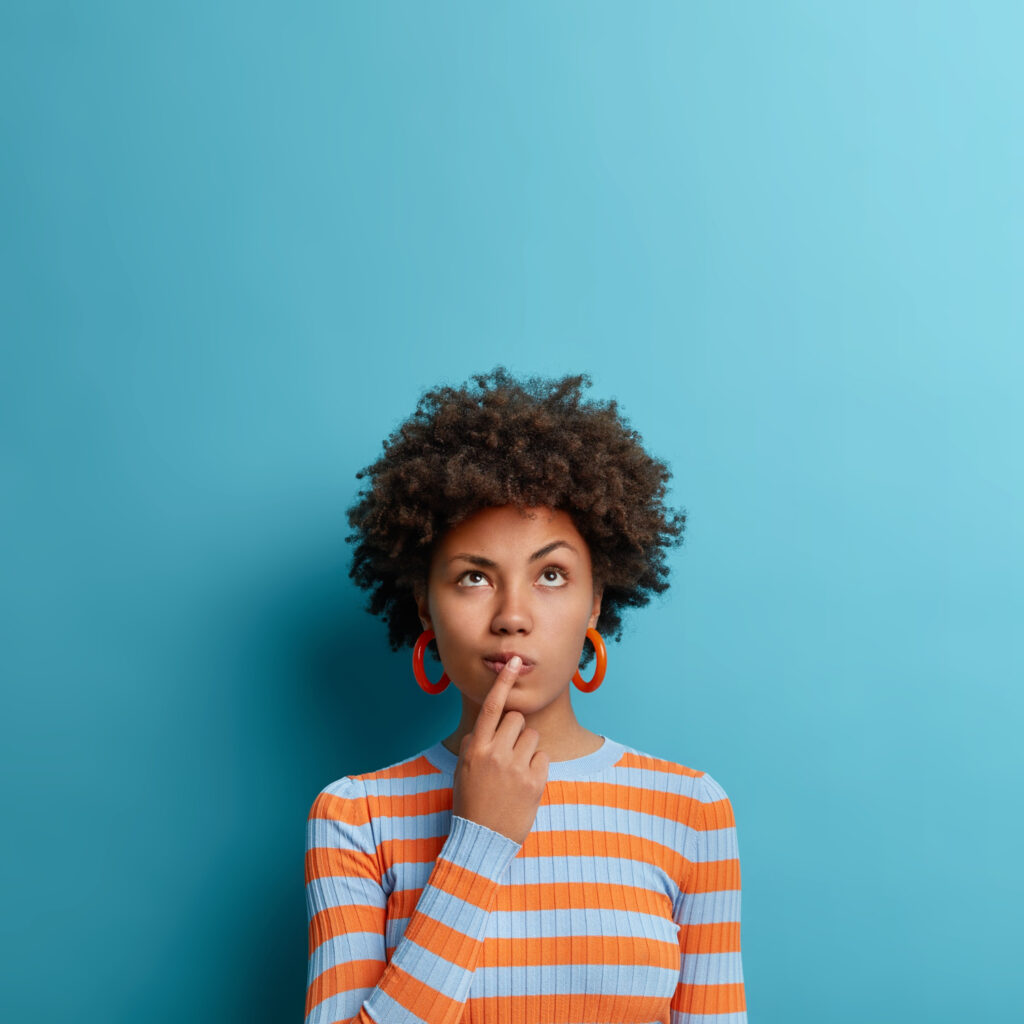 A young lady representing a thinking figure
